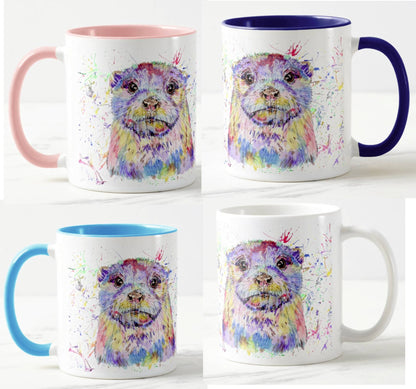 Otter British Wildlife animals Watercolour Rainbow Art Coloured Mug Cup