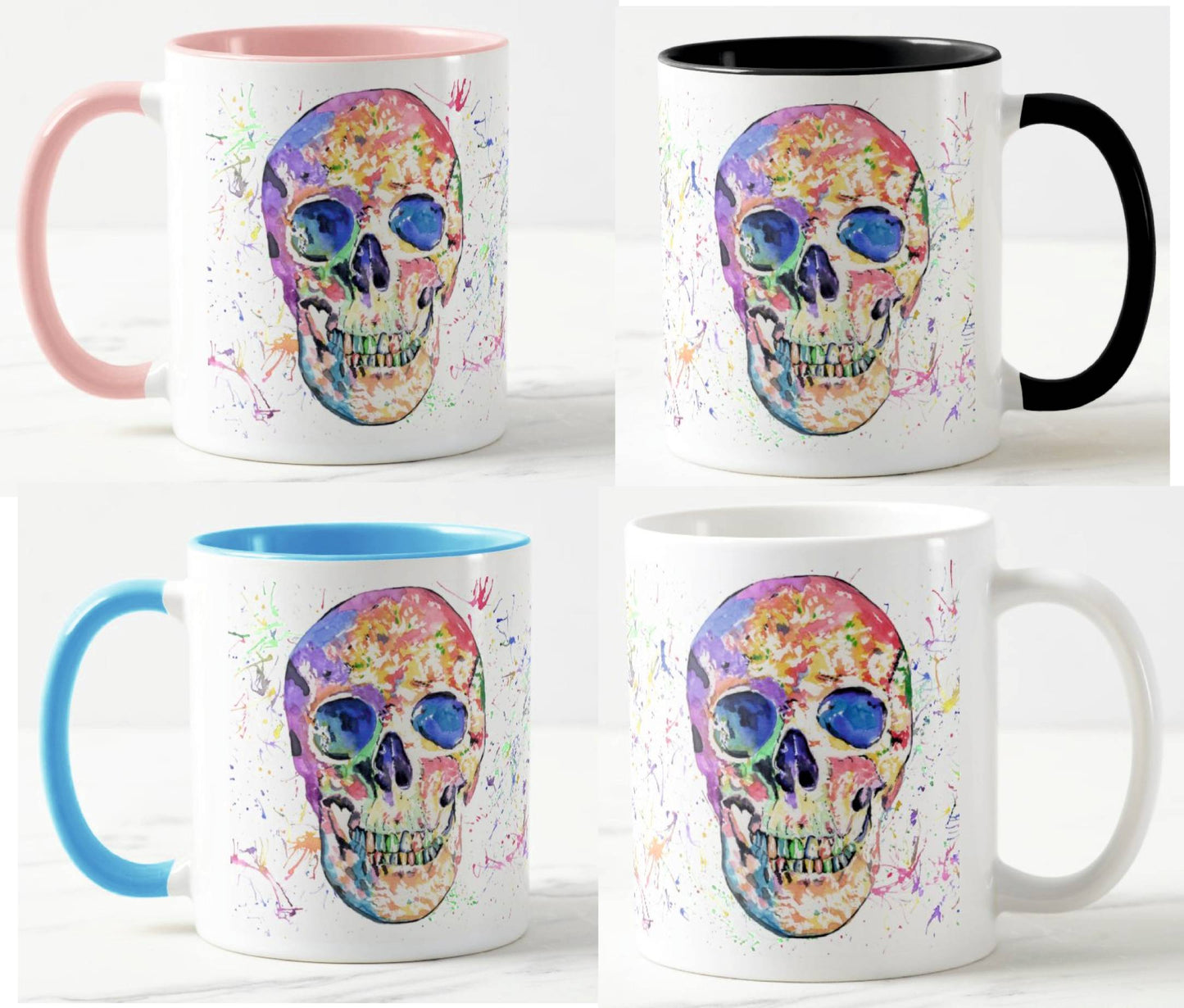 Skull Watercolour Rainbow Art Coloured Mug Cup