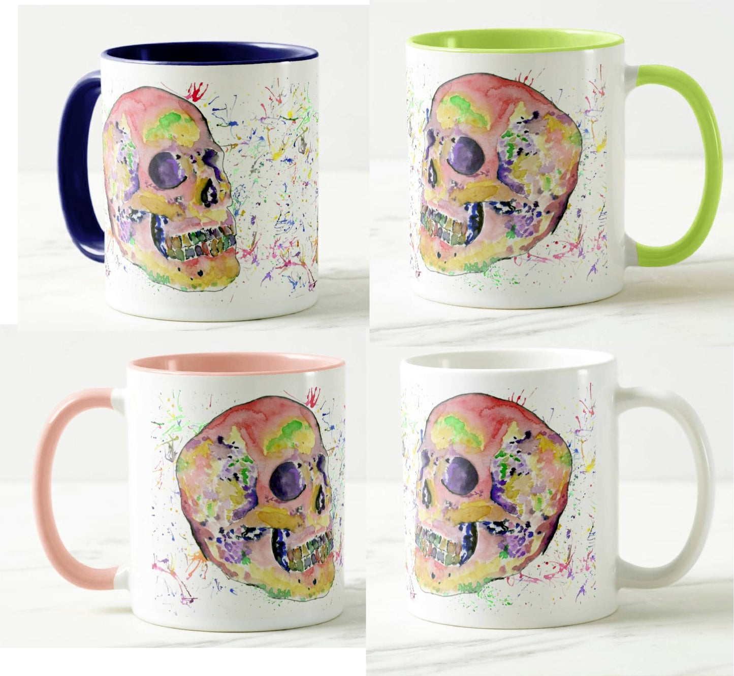 Skull Watercolour Rainbow Art Coloured Mug Cup