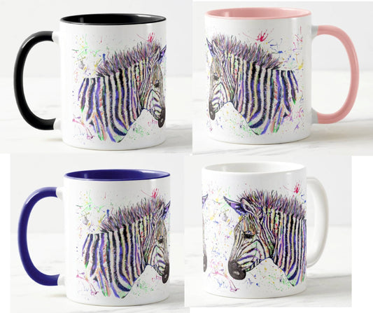 Zebra wildlife safari Watercolour Rainbow Art Coloured Mug Cup