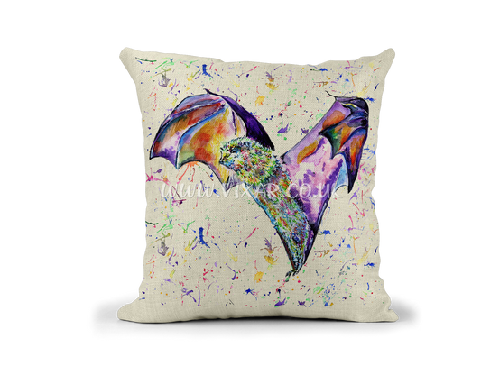 Bat animals Watercolour Rainbow Linnen Cushion With filling or cover only, 40x40cm