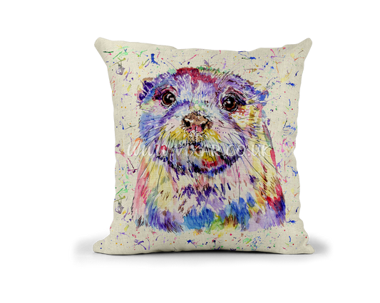 Otter wildlife animals Watercolour Rainbow Linnen Cushion With filling or cover only, 40x40cm