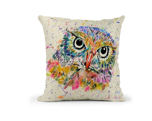 Owl Bird animals Watercolour Rainbow Linnen Cushion With filling or cover only, 40x40cm