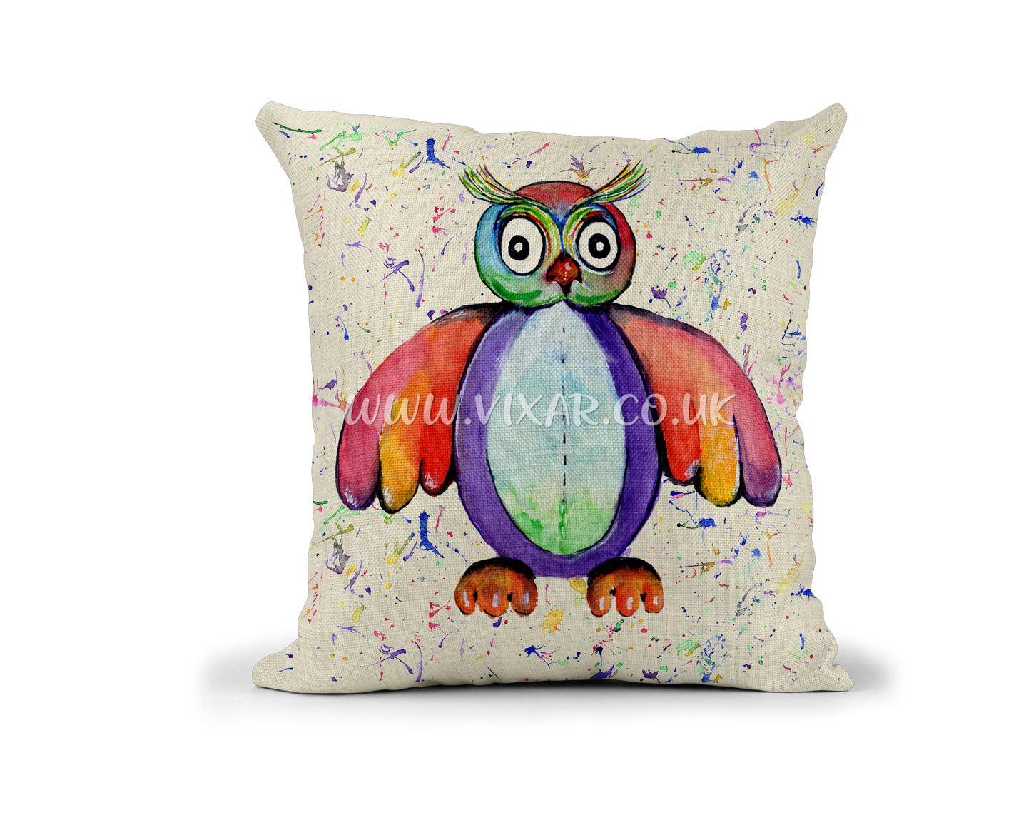 Owl Toys Bird animals Watercolour Rainbow Linnen Cushion With filling or cover only, 40x40cm