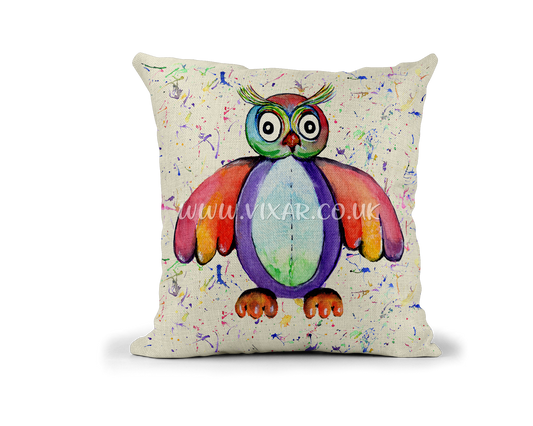 Owl Toys Bird animals Watercolour Rainbow Linnen Cushion With filling or cover only, 40x40cm