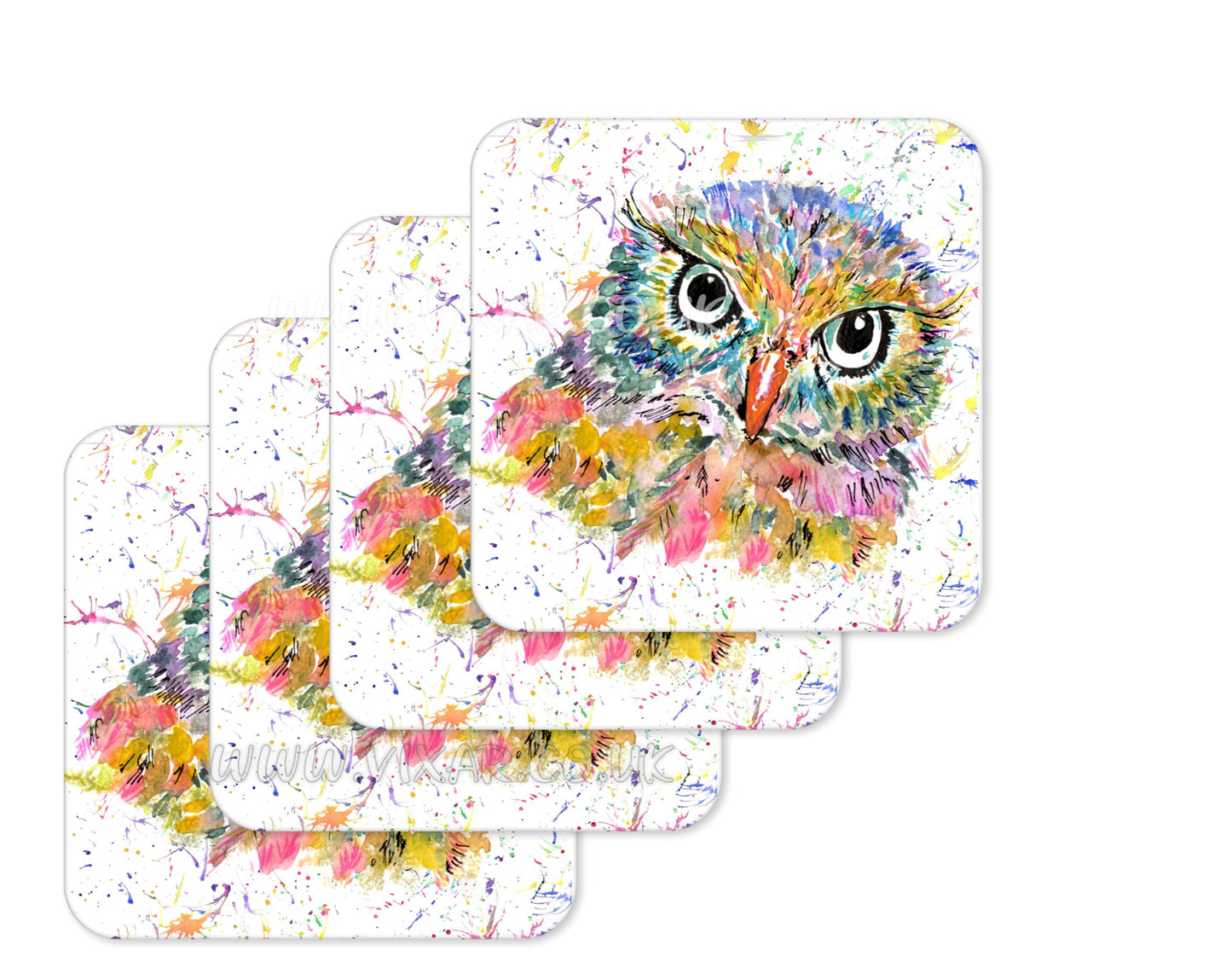 Owl British Wildlife Bird Animals Coasters Watercolour Art