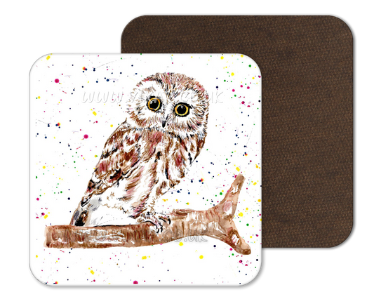 Owl British Wildlife Bird Animals  Hand Painted Coasters Watercolour Art