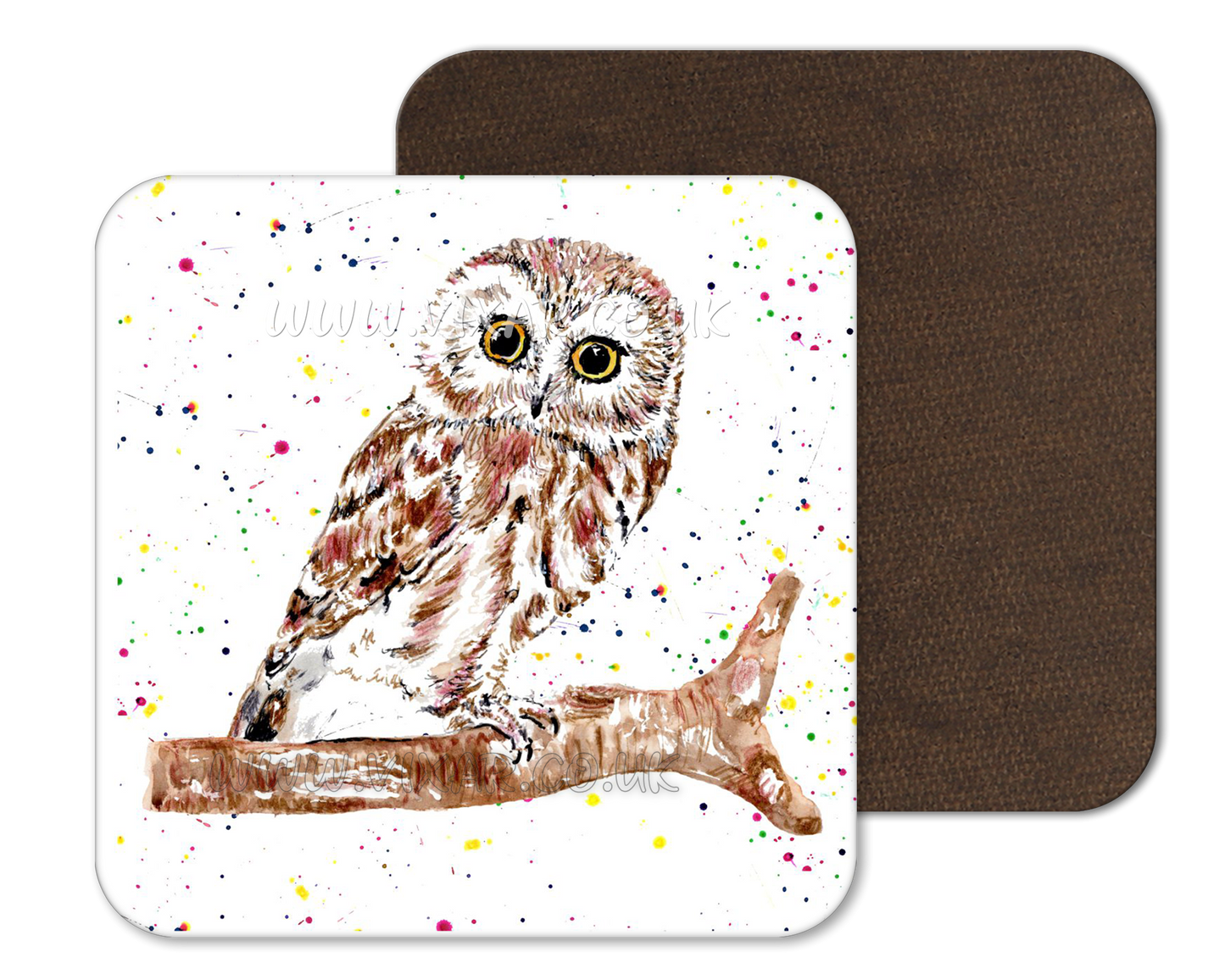 Owl British Wildlife Bird Animals  Hand Painted Coasters Watercolour Art