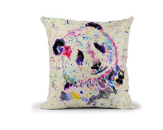Panda wildlife animals Watercolour Rainbow Linnen Cushion With filling or cover only, 40x40cm
