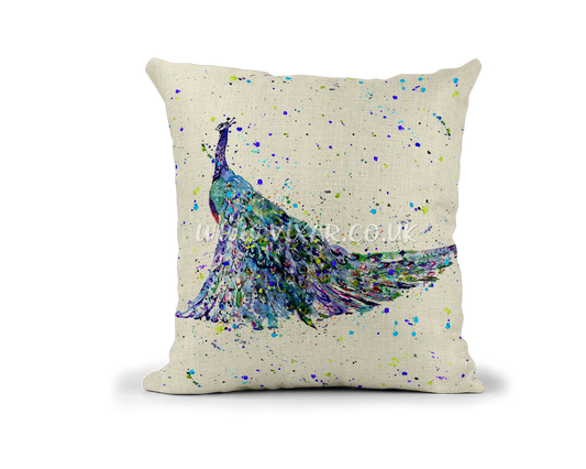 Peacock 2 Bird animals Watercolour Rainbow Linnen Cushion With filling or cover only, 40x40cm