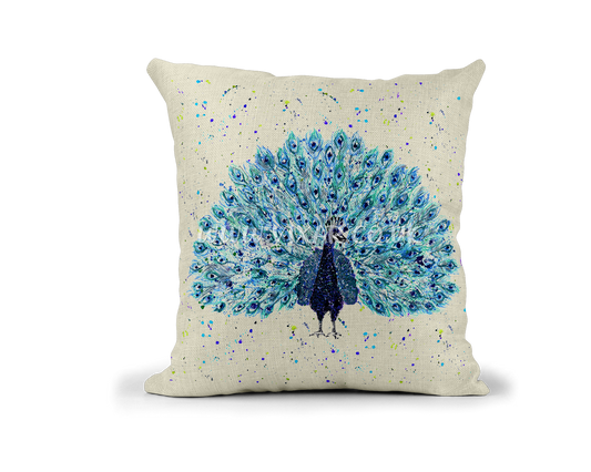 Peacock Bird animals Watercolour Rainbow Linnen Cushion With filling or cover only, 40x40cm