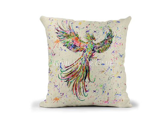 Phoenix Mythology Legendary Bird Creatures Watercolour Rainbow Linnen Cushion With filling or cover only, 40x40cm