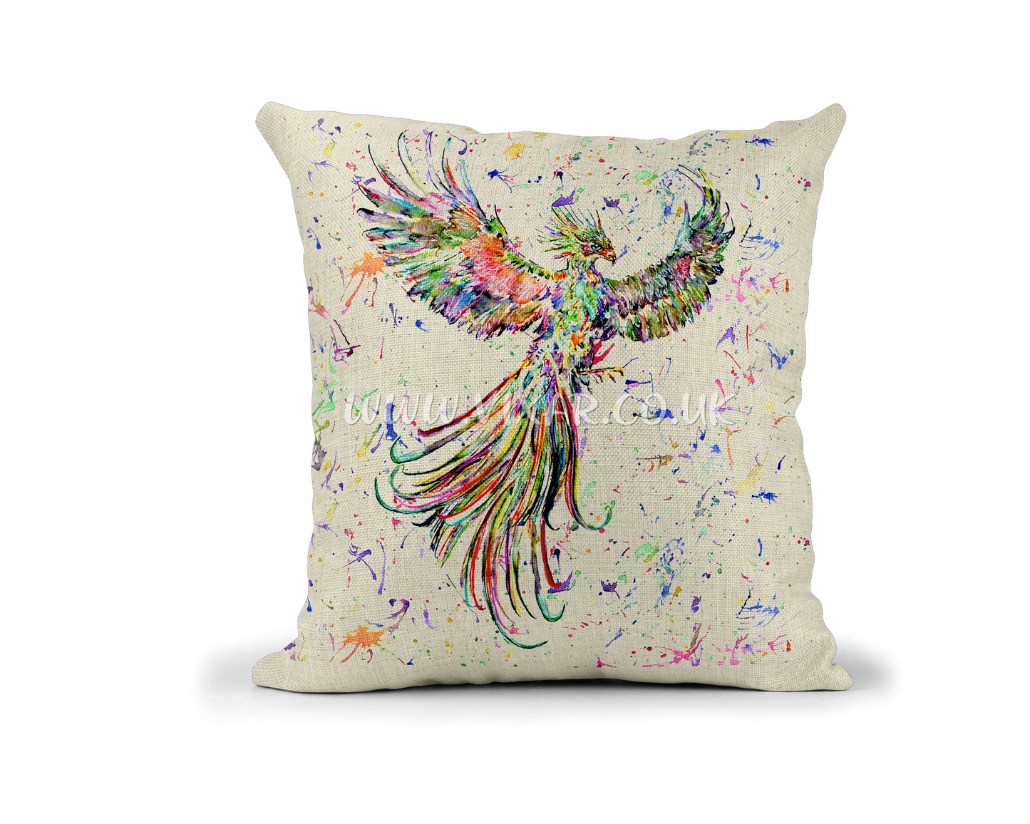 Phoenix Mythology Legendary Bird Creatures Watercolour Rainbow Linnen Cushion With filling or cover only, 40x40cm
