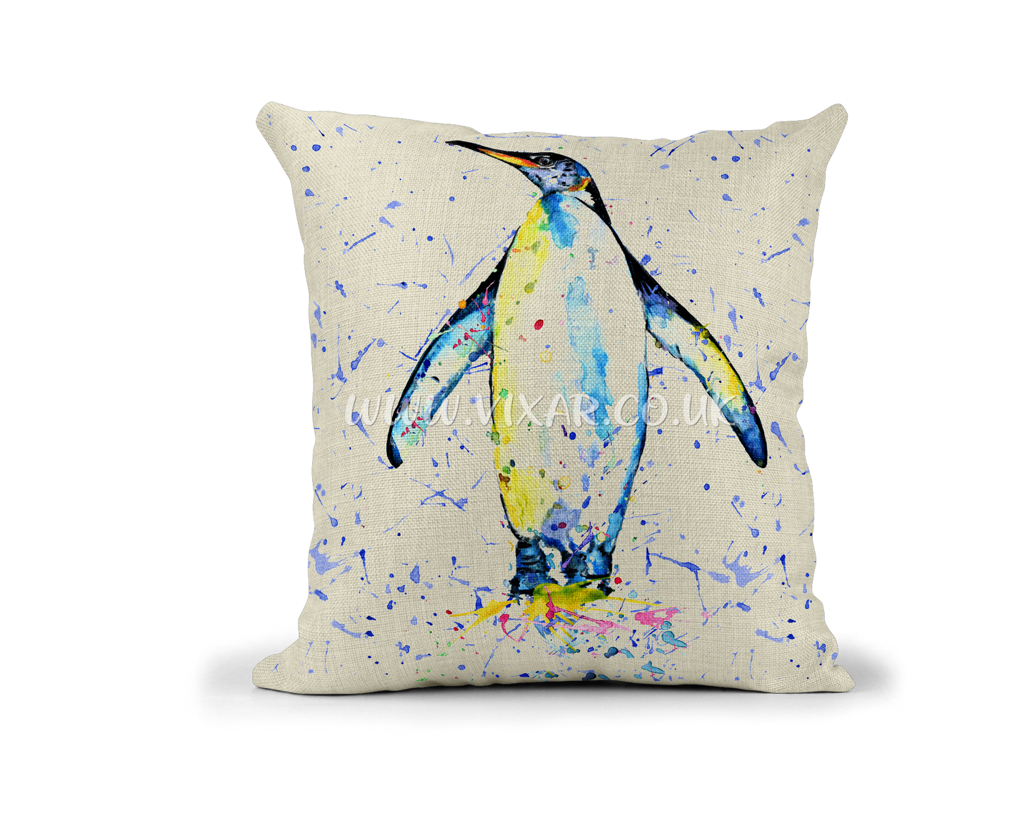 Penguin winter Bird animals Watercolour Rainbow Linnen Cushion With filling or cover only, 40x40cm