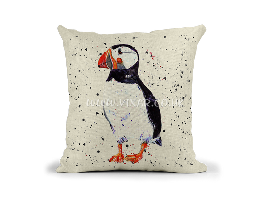 Puffin Bird animals Watercolour Rainbow Linnen Cushion With filling or cover only, 40x40cm