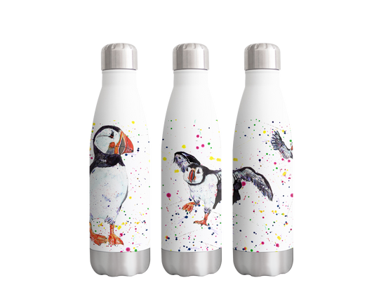 Puffin Bird Wildlife Animals Watercolour Rainbow Art Bottle  500ml