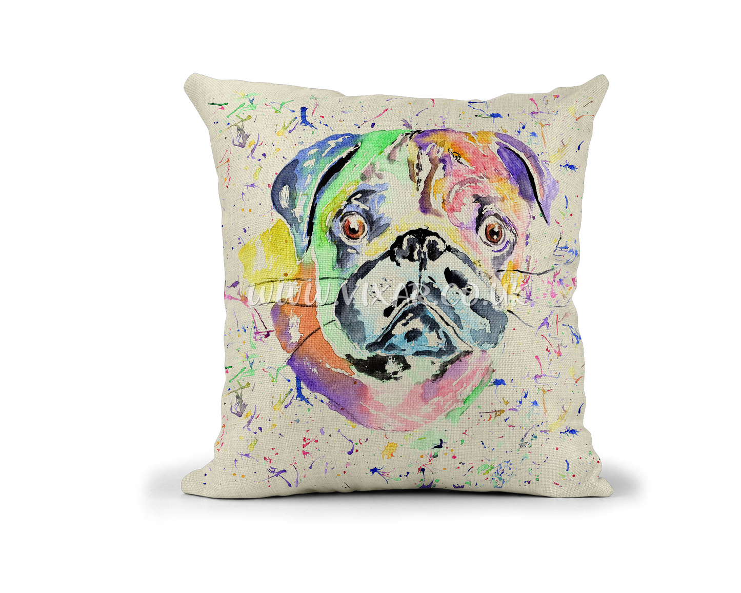 Pug Chinese Dog Pet animals Watercolour Rainbow Linnen Cushion With filling or cover only, 40x40cm