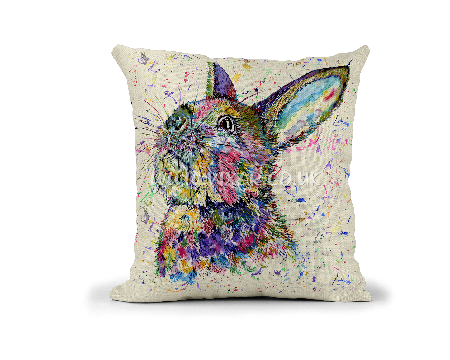 Rabbit Hare Lop Bunny wildlife animals Watercolour Rainbow Linnen Cushion With filling or cover only, 40x40cm