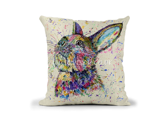 Rabbit Hare Lop Bunny wildlife animals Watercolour Rainbow Linnen Cushion With filling or cover only, 40x40cm