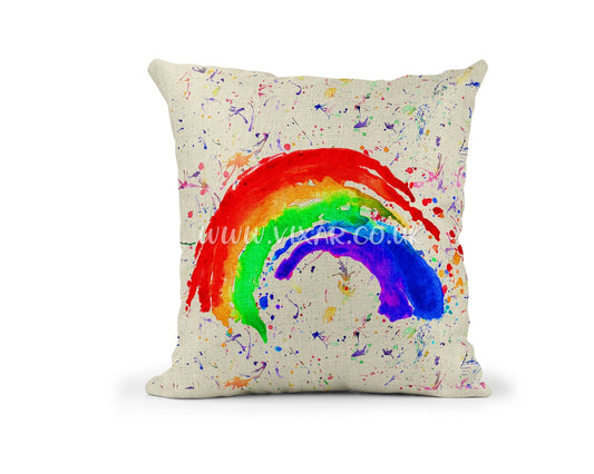 Rainbow Rain Sunny Watercolour Linnen Cushion With filling or cover only, 40x40cm