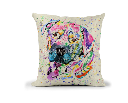 Rottweiler Rotti Dog Pet animals Watercolour Rainbow Linnen Cushion With filling or cover only, 40x40cm
