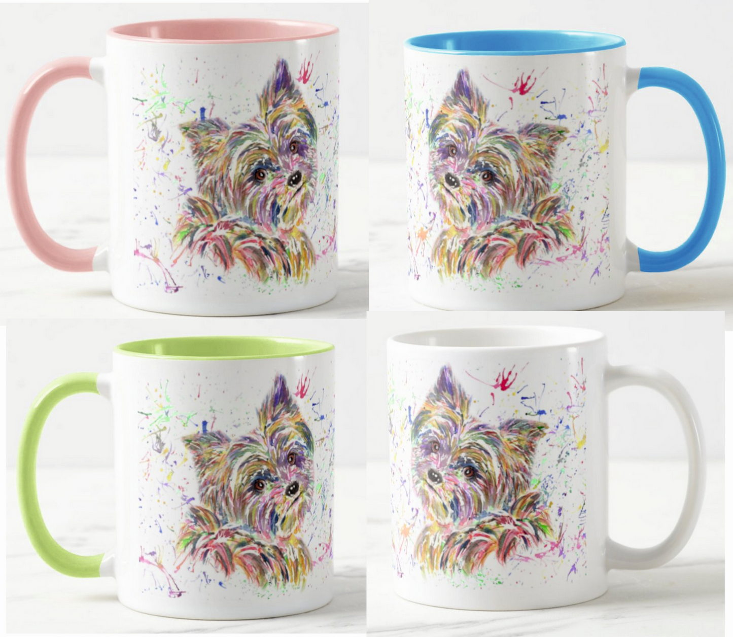 Yorkshire Terrier Yorkie York Dog Pet Animals Watercolour Rainbow Art Coloured Mug Cup