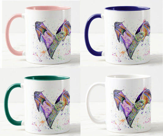 Bat Night Animal Watercolour Rainbow Art Coloured Mug Cup