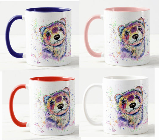 Ferret Pet Animals Watercolour Rainbow Art Coloured Mug Cup