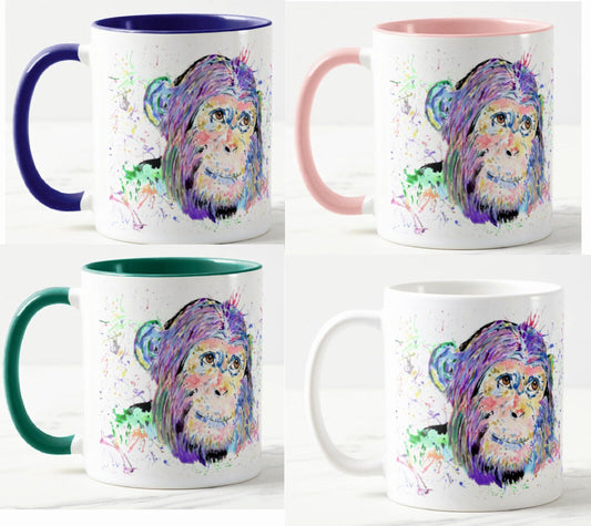 Chimp Ape Apes Chimpanzee Safari Animal Watercolour Rainbow Art Coloured Mug Cup