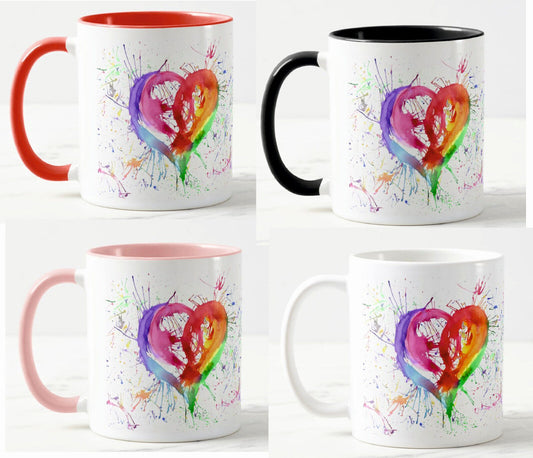 Heart Love Watercolour Rainbow Art Coloured Mug Cup