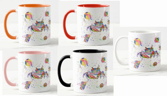 Crab Seafront Beach Animals  Watercolour Rainbow Art Coloured Mug Cup