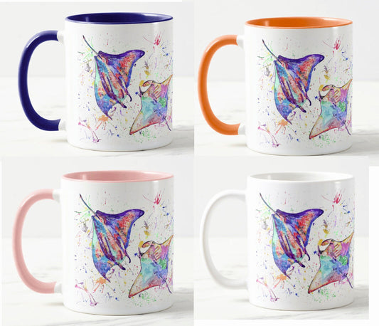 Manta Rays Ray Fish Animals Watercolour Rainbow Art Coloured Mug Cup