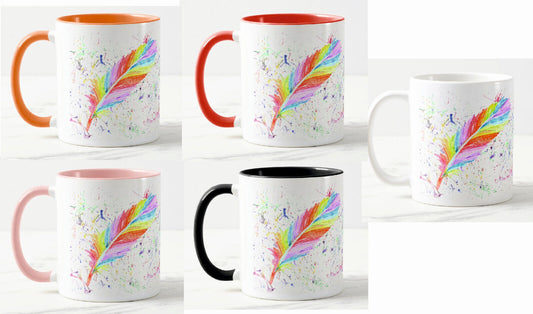 Feather Rainbow Feathers Appear Angels Near Watercolour Rainbow Art Coloured Mug Cup