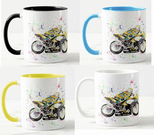 Motorbike Motocycle Watercolour Rainbow Art Coloured Mug Cup