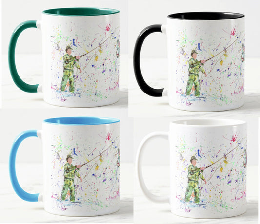 Fisherman Fishing Fly Fish Dad Grandad Watercolour Rainbow Art Coloured Mug Cup