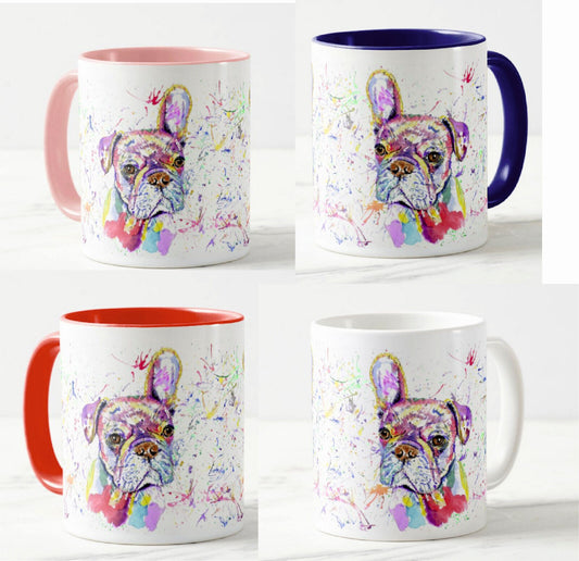 French Bulldog Pup Frenchie Dog Pet Animals Watercolour Rainbow Art Coloured Mug Cup