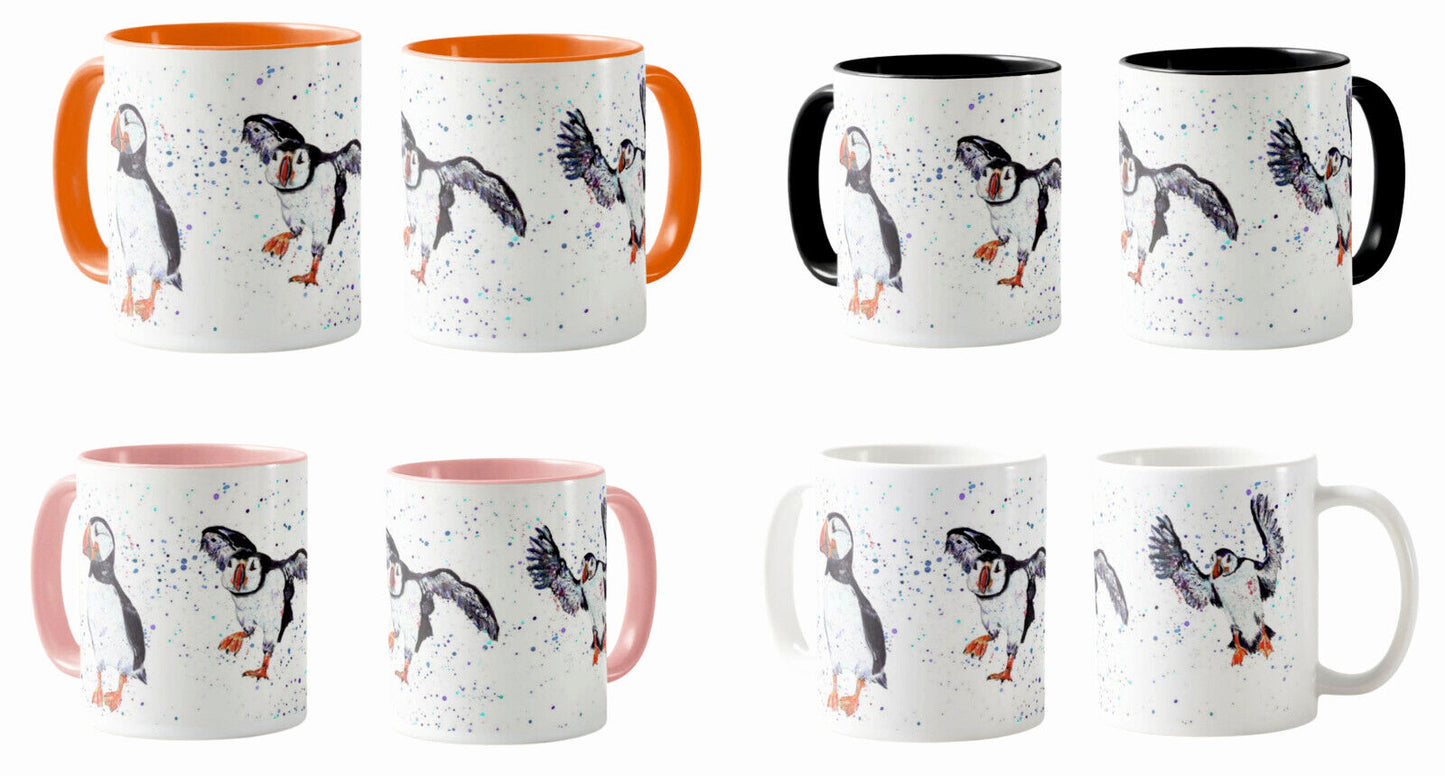 Puffin Bird Animal Watercolour Rainbow Art Coloured Mug Cup