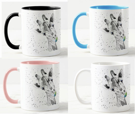 Giraffe Black and White safari Animal Watercolour Rainbow Art Coloured Mug Cup