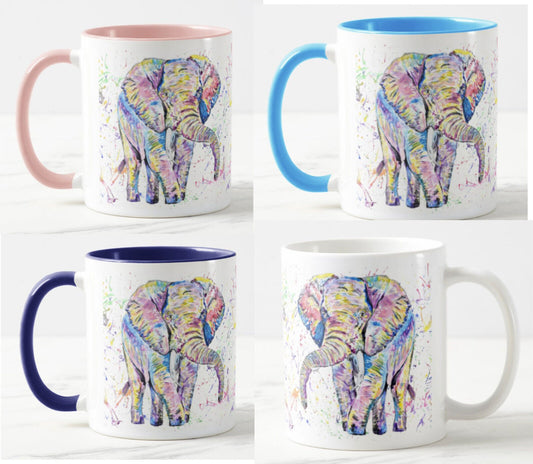 Elephant front adult animals safari Watercolour Rainbow Art Coloured Mug Cup