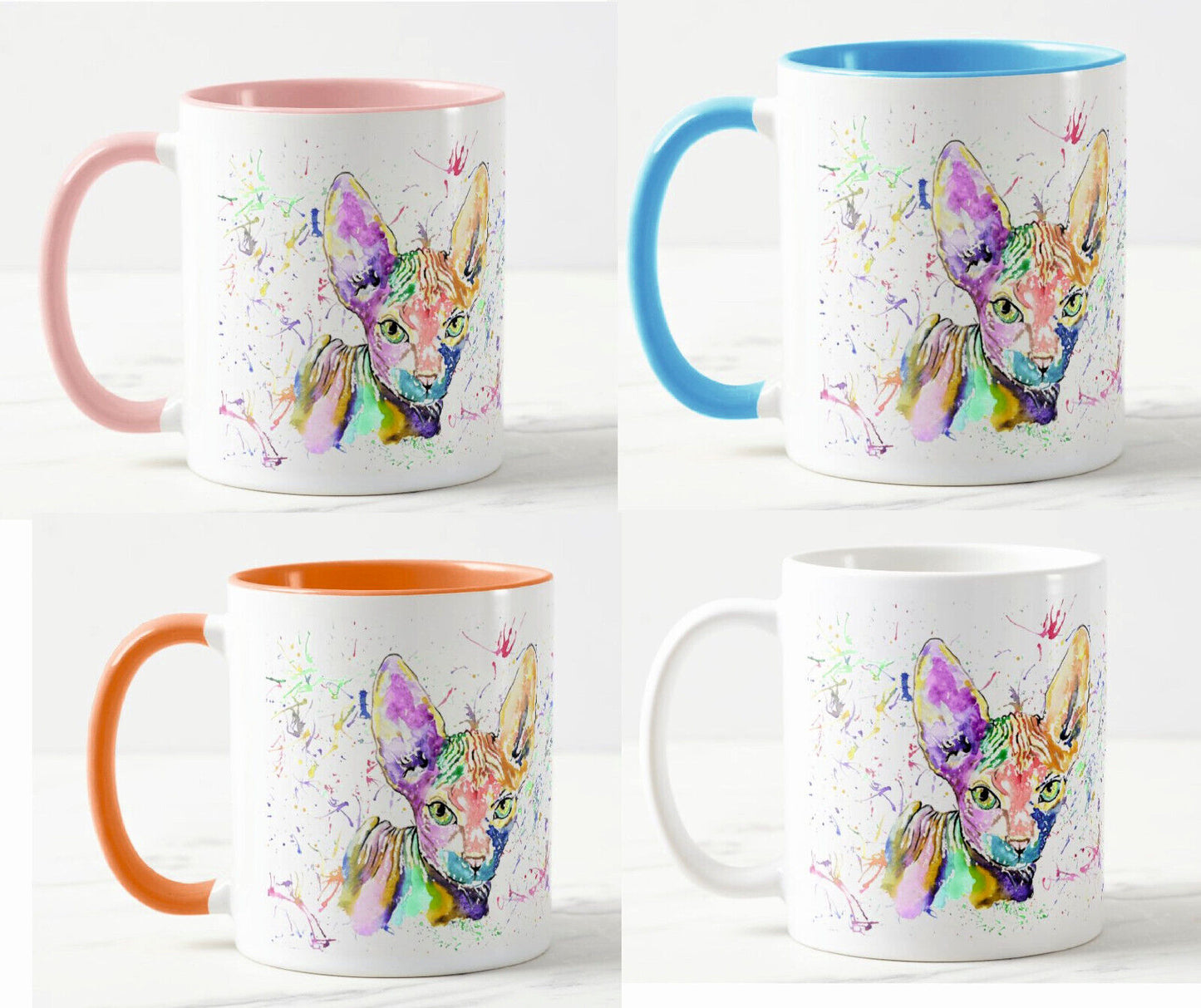 Sphynx Cat Pet animals Watercolour Rainbow Art Coloured Mug Cup