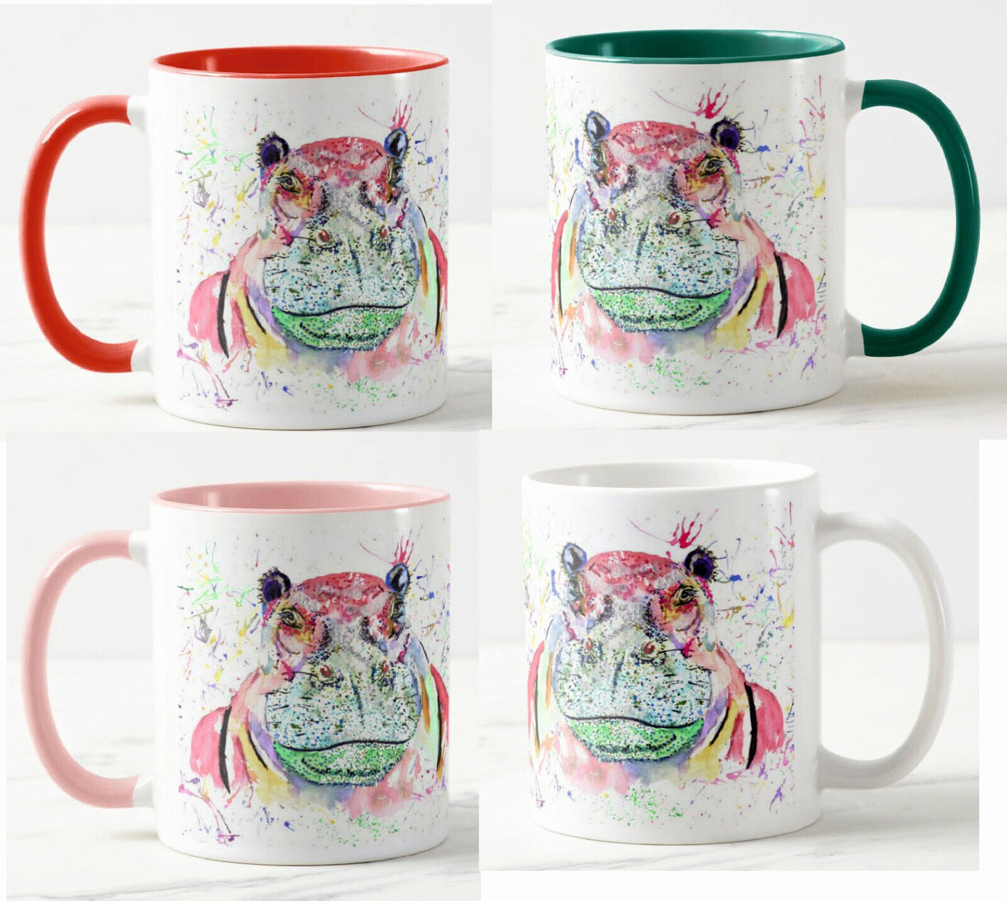 Hippopotamus Hippo Wild Wildlife Safari animals Watercolour Rainbow Art Coloured Mug Cup
