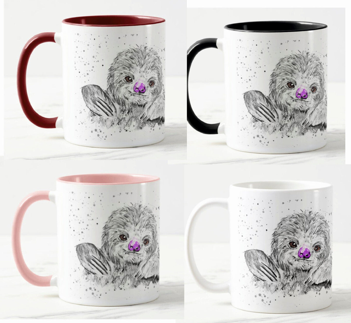 Sloth Black and White Animal Watercolour Rainbow Art Coloured Mug Cup