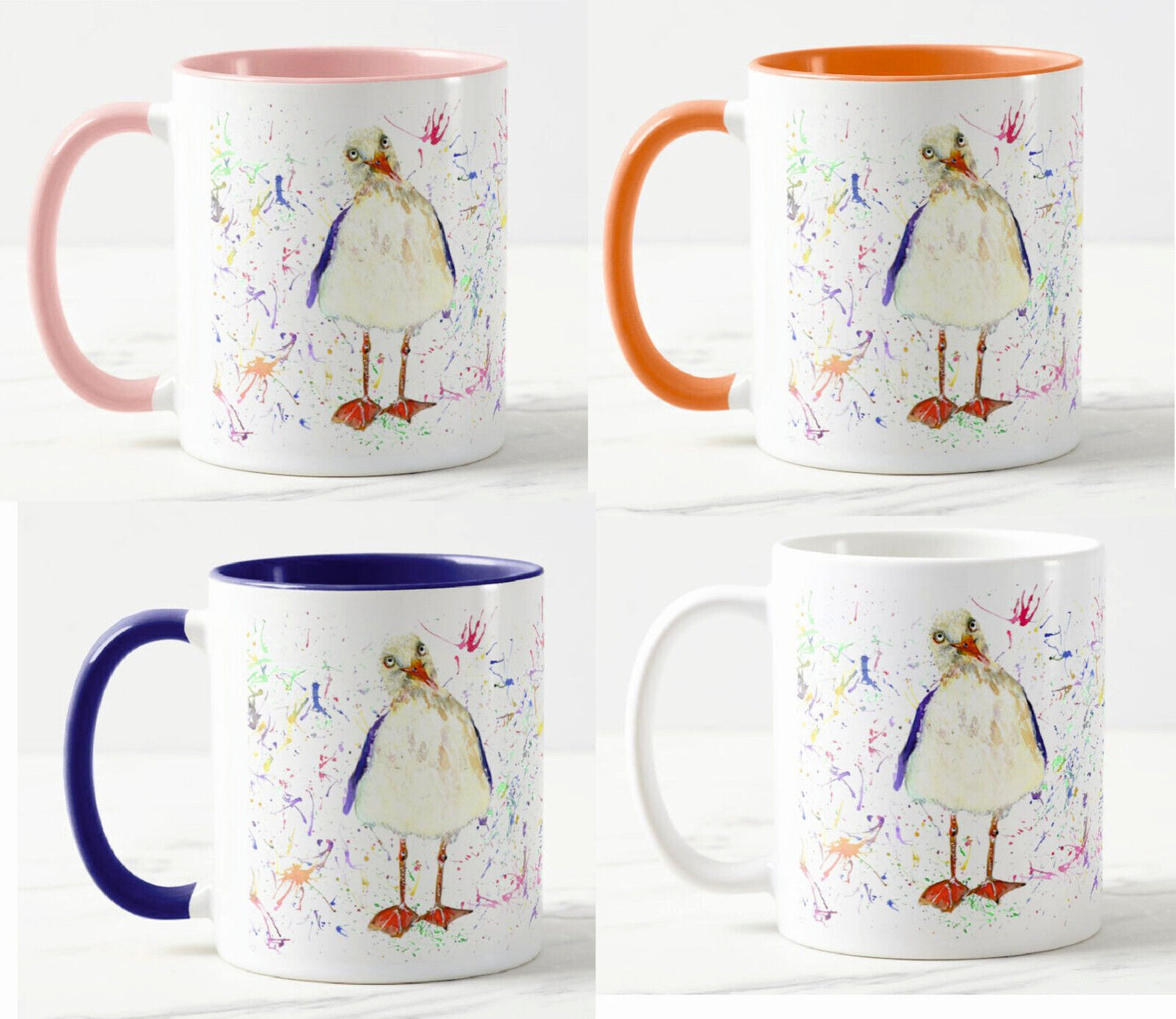 Seagull Beach Seafront Bird Animal Watercolour Rainbow Art Coloured Mug Cup