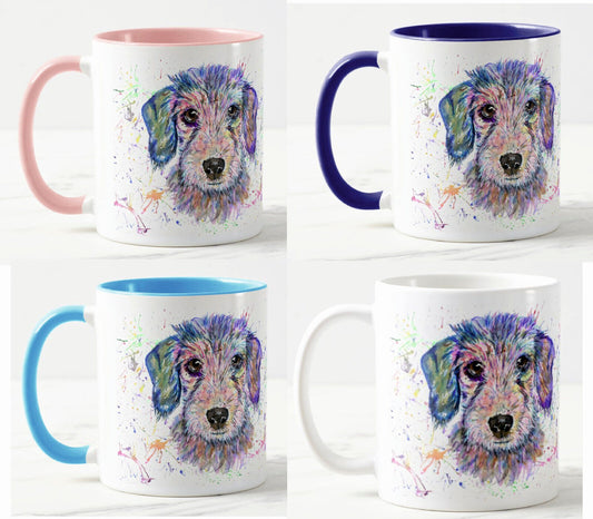 Dachshund Wire haired Sausage Wierner Dog Pet Animals Watercolour Rainbow Art Coloured Mug Cup