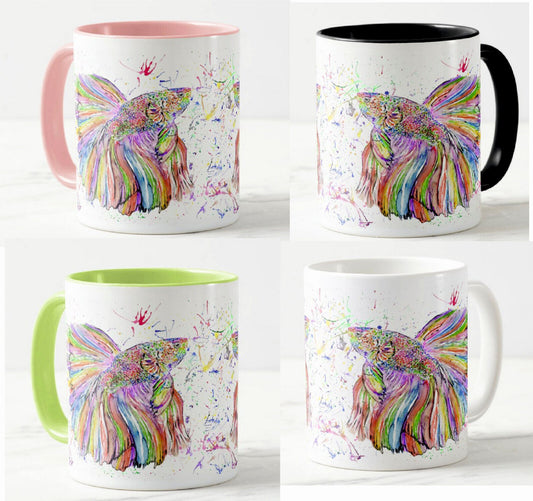 Fish Betta Siamese Fighting Animals Watercolour Art Coloured Mug Cup