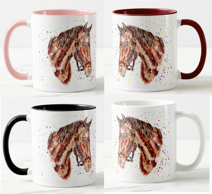 Horse Farm Hand Painted Animals Watercolour Art Coloured Mug Cup