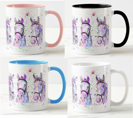 Horses 3 Horse Farm Animals Watercolour Rainbow Art Coloured Mug Cup