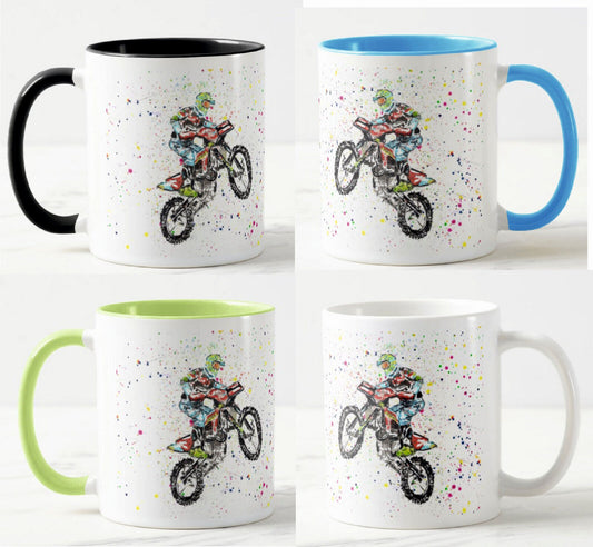 Motorcross Sport Motocross Hand Painted Watercolour Rainbow Art Coloured Mug Cup
