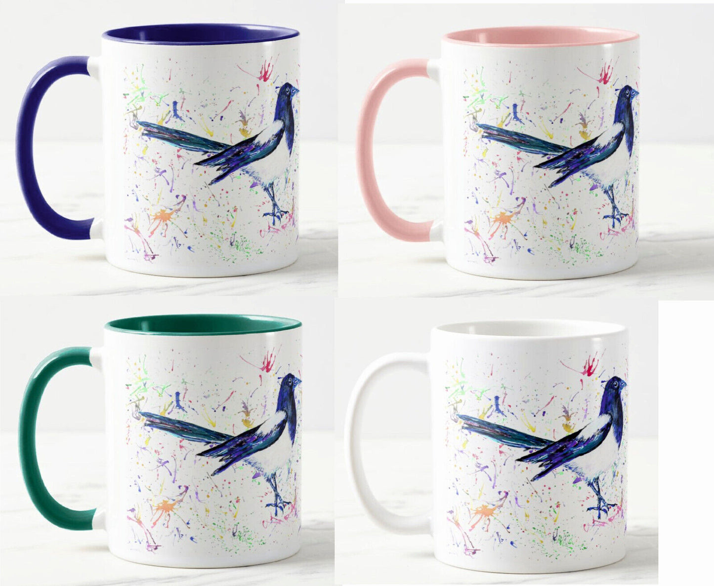 Magpie Bird Animal Watercolour Rainbow Art Coloured Mug Cup