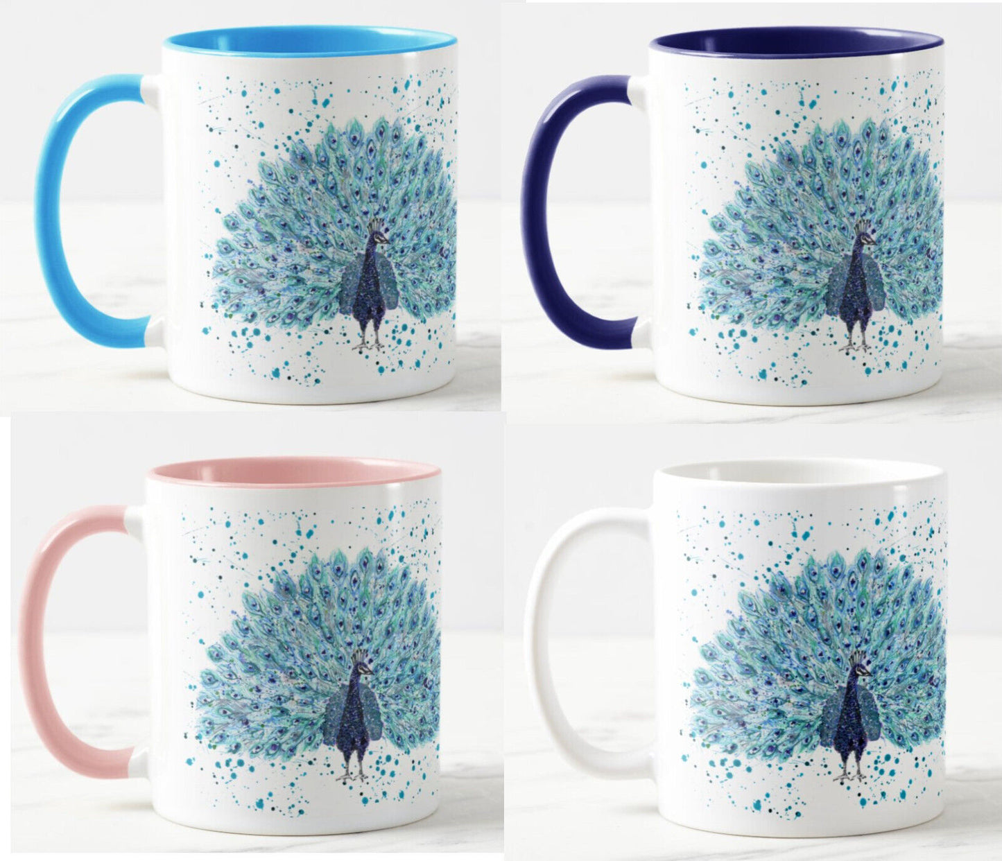 Peacock Bird Animal Watercolour Rainbow Art Coloured Mug Cup